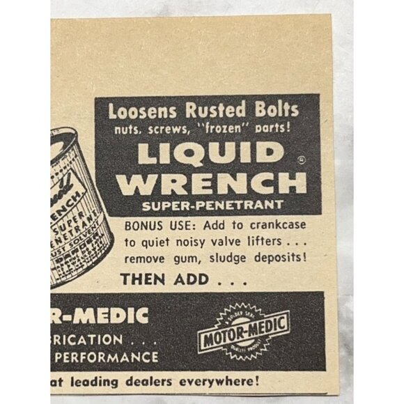 Liquid Wrench Print Ad Vintage 1963 Motor-Medic Auto Repair Lubricants - Picture 5 of 6